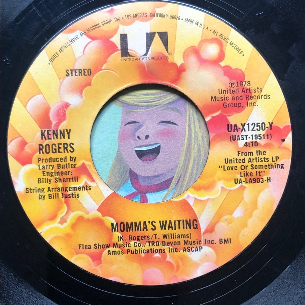 Kenny Rogers The Gambler/Momma’s Waiting Vinyl 45 Record ‘78